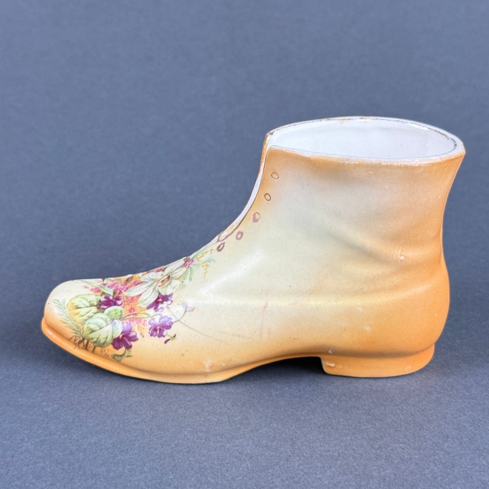 Vintage Porcelain Victorian Boot Planter Floral Hand Painted